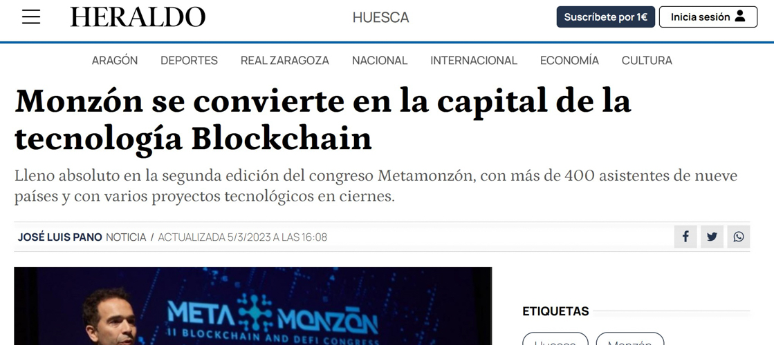 Heraldo de Aragón - Monzón se convierte en la capital de la tecnología Blockchain